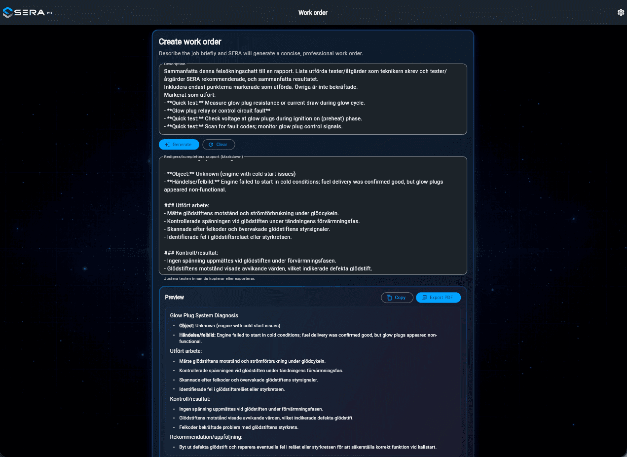 SERA work orders - in-app screenshot